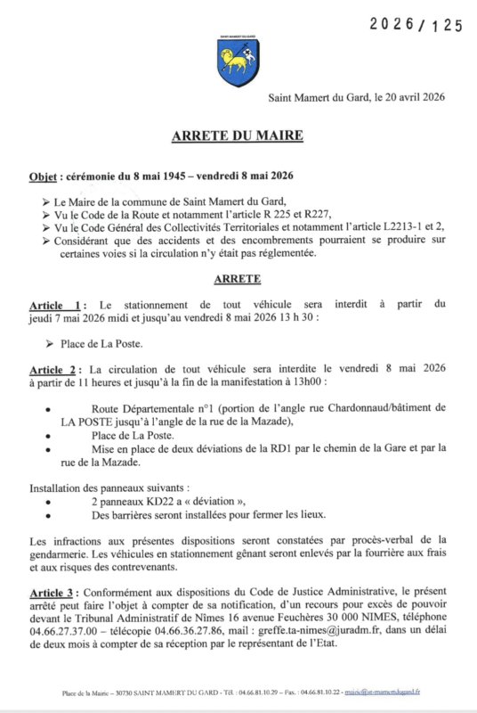 Arr&ecirc;t&eacute; : Comm&eacute;moration 8 mai 2026