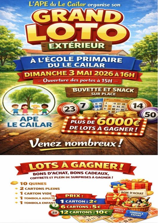 &Eacute;v&egrave;nement : 🍀GRAND LOTO EXT&Eacute;RIEUR🍀