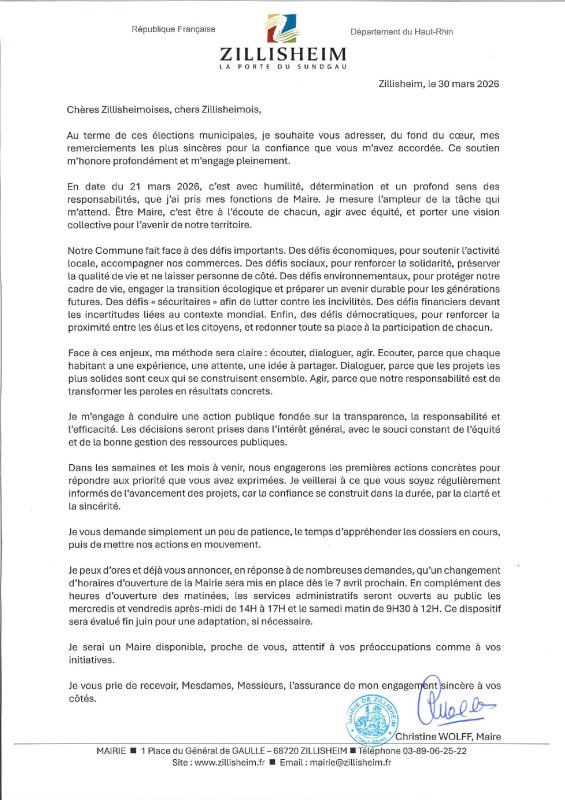 Nouveaux horaires de la mairie