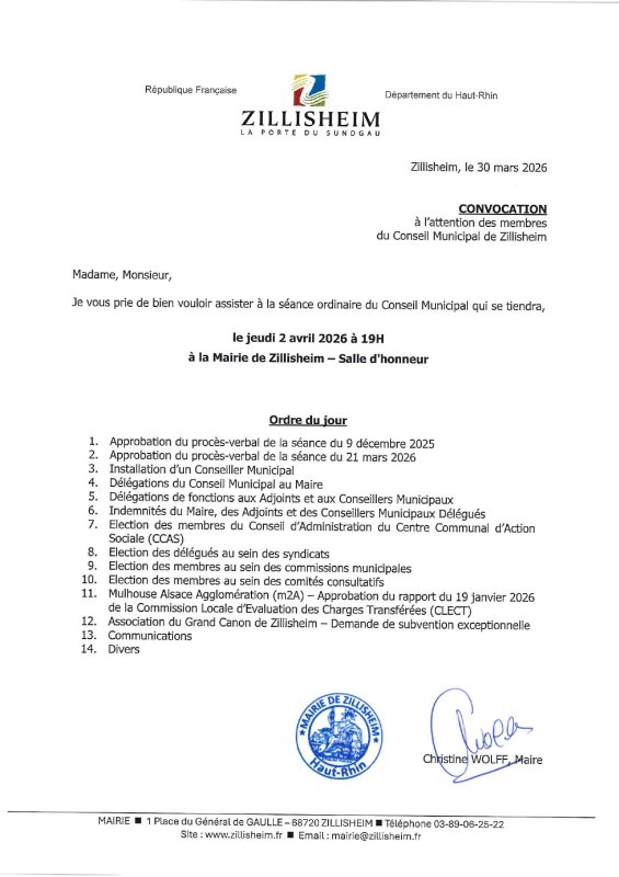 CONSEIL MUNICIPAL DU 2 AVRIL - CONVOCATION
