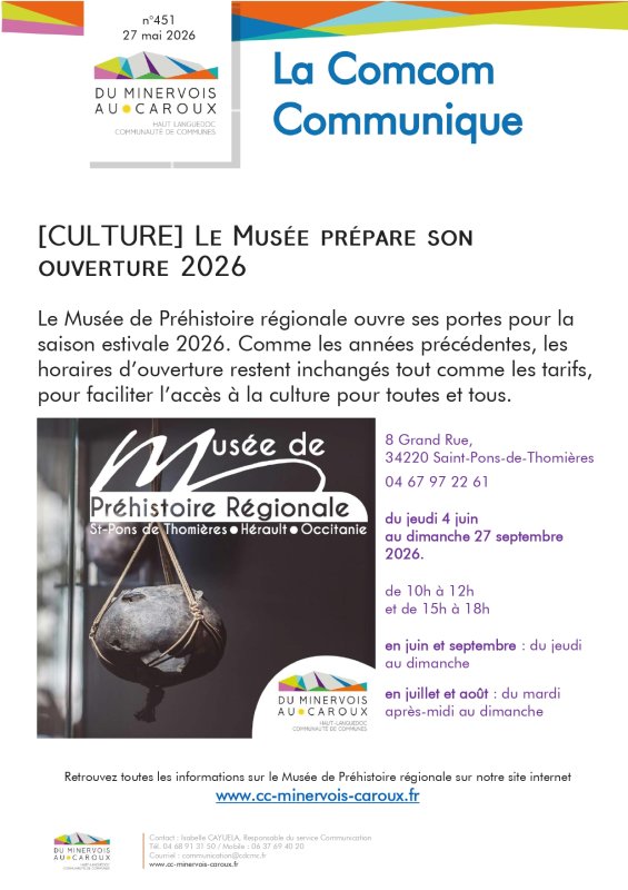 Info CdCMC  : Mus&eacute;e de Pr&eacute;histoire pour l&rsquo;&eacute;t&eacute; 2026