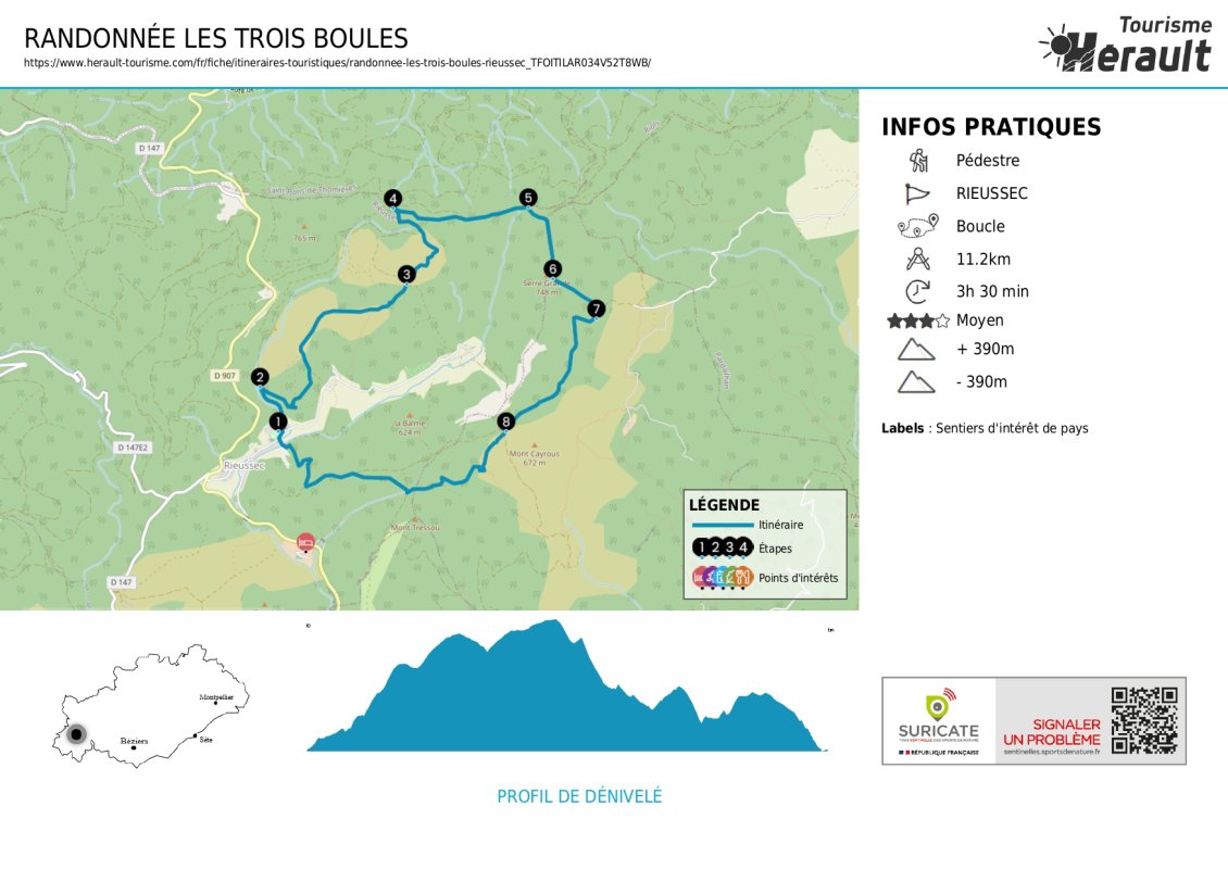 randonn&eacute;e des 3 boules au d&eacute;part de Rieussec et passant sur St Jean de Minervois