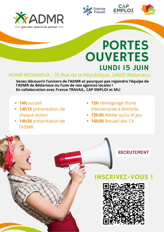 L'ADMR de B&eacute;darieux recrute - Lundi 15 juin