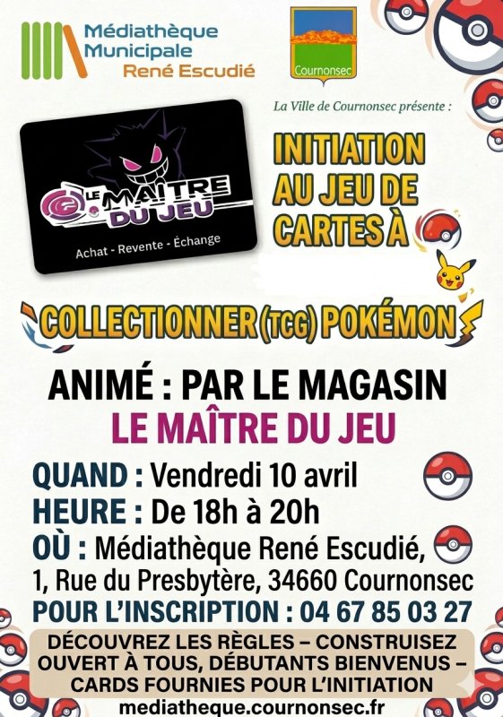 Vendredi 10 avril 18h Initiation  Jeu de Cartes &agrave; Collectionner (TCG) Pok&eacute;mon !