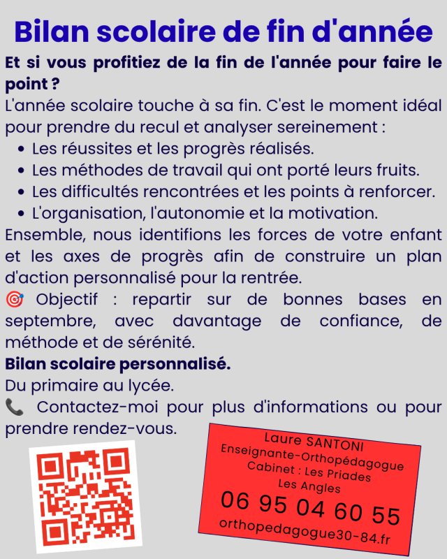 Bilan scolaire de fin d'ann&eacute;e
