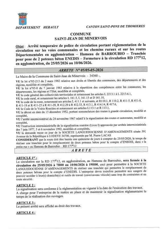 ARRETE CIRCULATION BARROUBIO