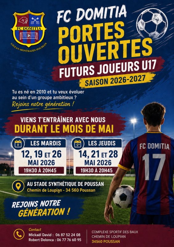 Le FC Domitia recrute des joueurs n&eacute;s en 2010 pour la saison 2026/2027