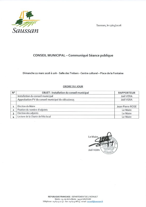 Communiqu&eacute; du Conseil Municipal du 22 mars 2026