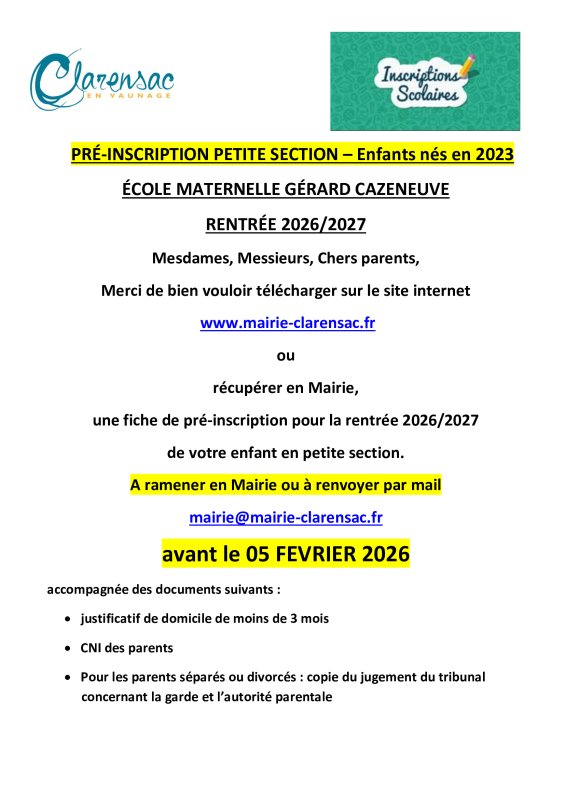 🚨RAPPEL - PR&Eacute;-INSCRIPTIONS PETITE SECTION 2026-2027