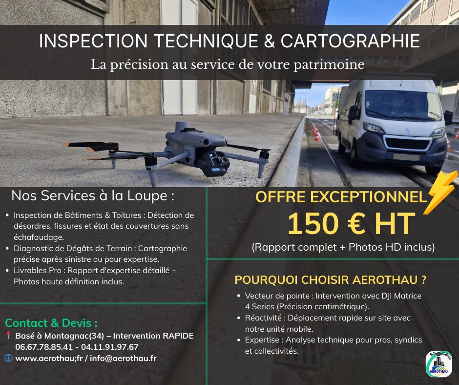 🚀 Inspection Drone : Votre toiture est-elle pr&ecirc;te pour l'ann&eacute;e ? Offre Sp&eacute;ciale &agrave; 150 &euro; HT !