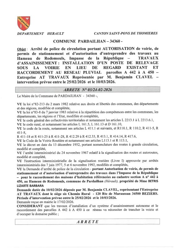 TRAVAUX A VENIR &agrave; RODOMOULS