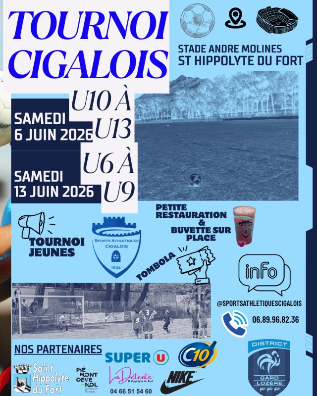 🏃&zwj;♂️🔥Tournois de football jeunes du CLUB SPORTS ATHLETIQUES CIGALOIS (SA CIGALOIS) 2026⚽