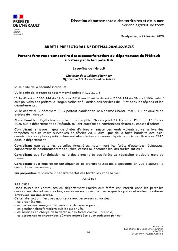 Important : &Eacute;volution de l'arr&ecirc;t&eacute; pr&eacute;fectoral de fermeture des espaces forestiers de l'H&eacute;rault