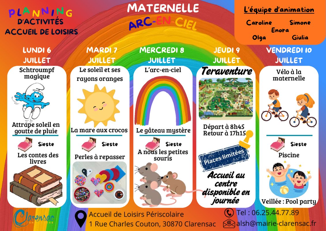 [CENTRE DE LOISIRS] Plannings de juillet &ndash; maternelle et &eacute;l&eacute;mentaire