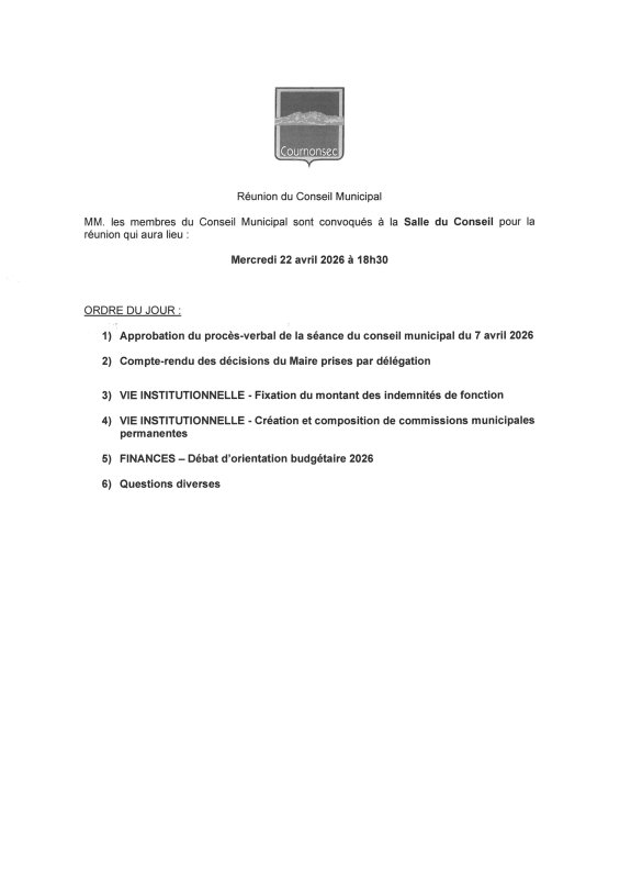 REUNION DU CONSEIL MUNICIPAL