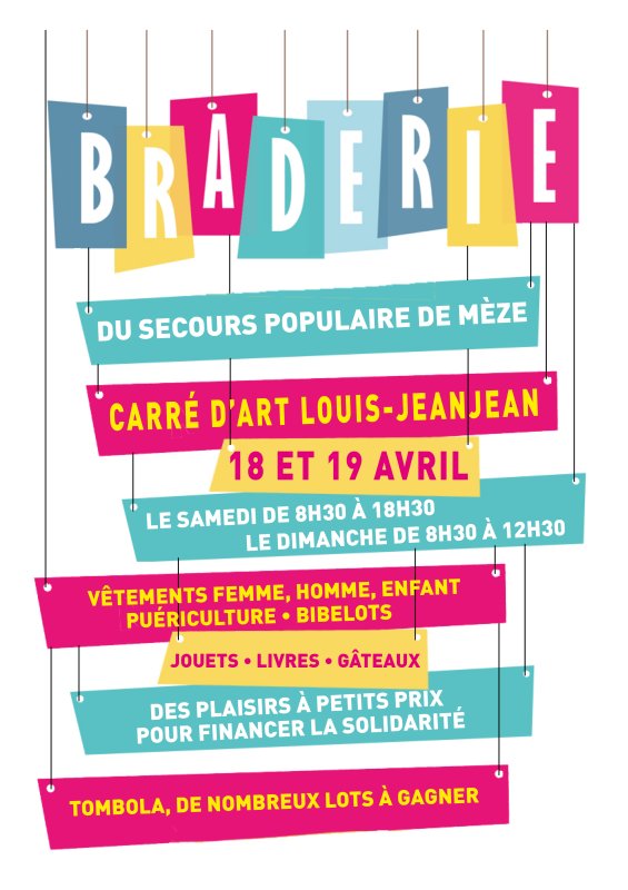 Grande braderie organis&eacute;e par le Secours Populaire de l'antenne de M&egrave;ze ce week-end au Carr&eacute; d'art Louis-JeanJean !