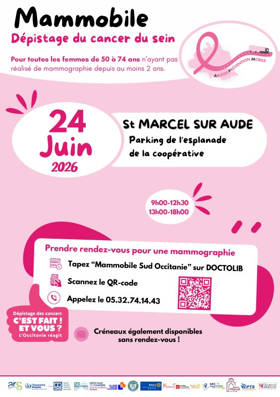 SANT&Eacute; : MAMMOBILE D&Eacute;PISTAGE CANCER DU SEIN. MERCREDI 24 JUIN. ESPLANADE COOP&Eacute;.