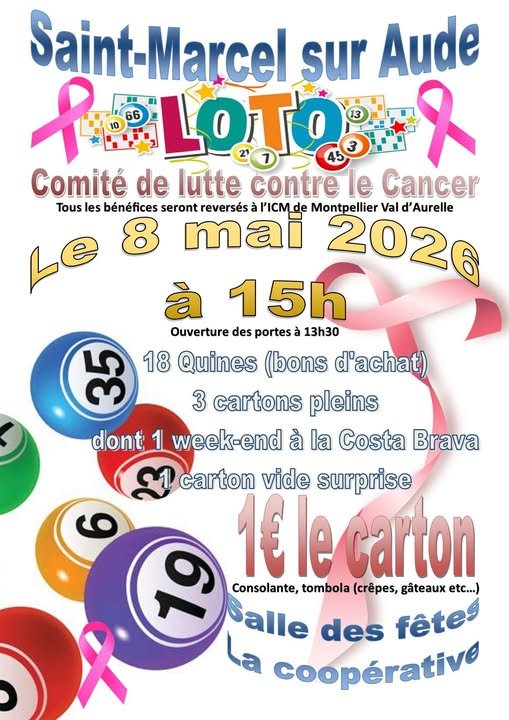 LOTO DU COMIT&Eacute; DE LUTTE CONTRE LE CANCER. VENDREDI 8 MAI COOP&Eacute;.