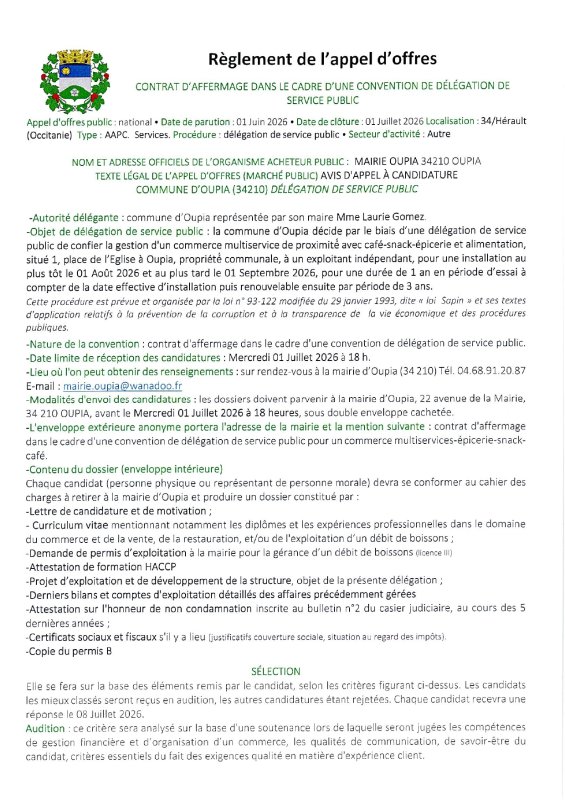 APPEL D'OFFRES